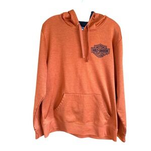 Harley Davidson Orange Long Sleeve Hoodie Graphic Print Sweatshirt Mens Large